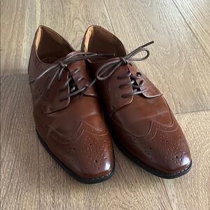 Stacy Adams Brown Leather Oxford Shoes with Brogue Detailing